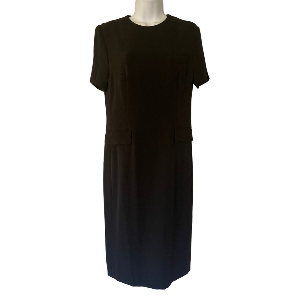Aspesi Black Triacetate Blend Midi Dress Short Sleeve Made in Italy  Sz 4‎ New